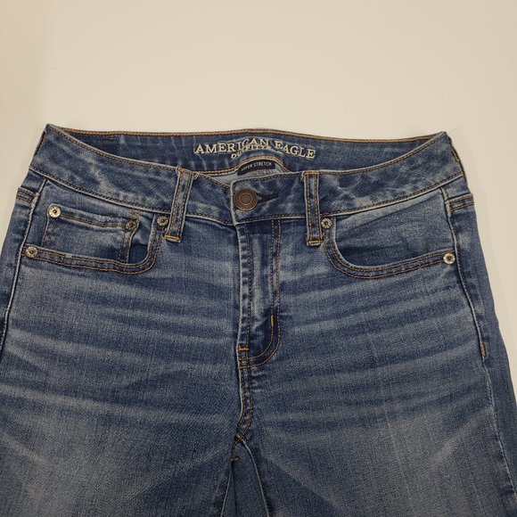 American Eagle Favorite Boyfriend Sz 6 Super Stretch Denim Blue Jeans - Picture 1 of 5